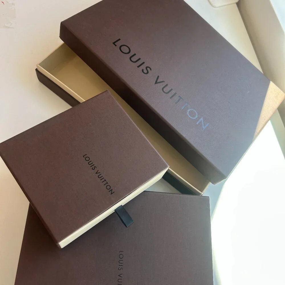Set of 3 Louis Vuitton Boxes - Authentic Brown Beige 2 Drawer Box 1 Flat box - Picture 1 of 8